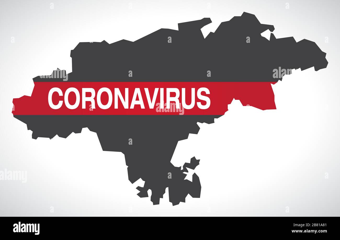 Karte der Region Kantabrien SPANIEN mit Coronavirus Warnillustration Stock Vektor