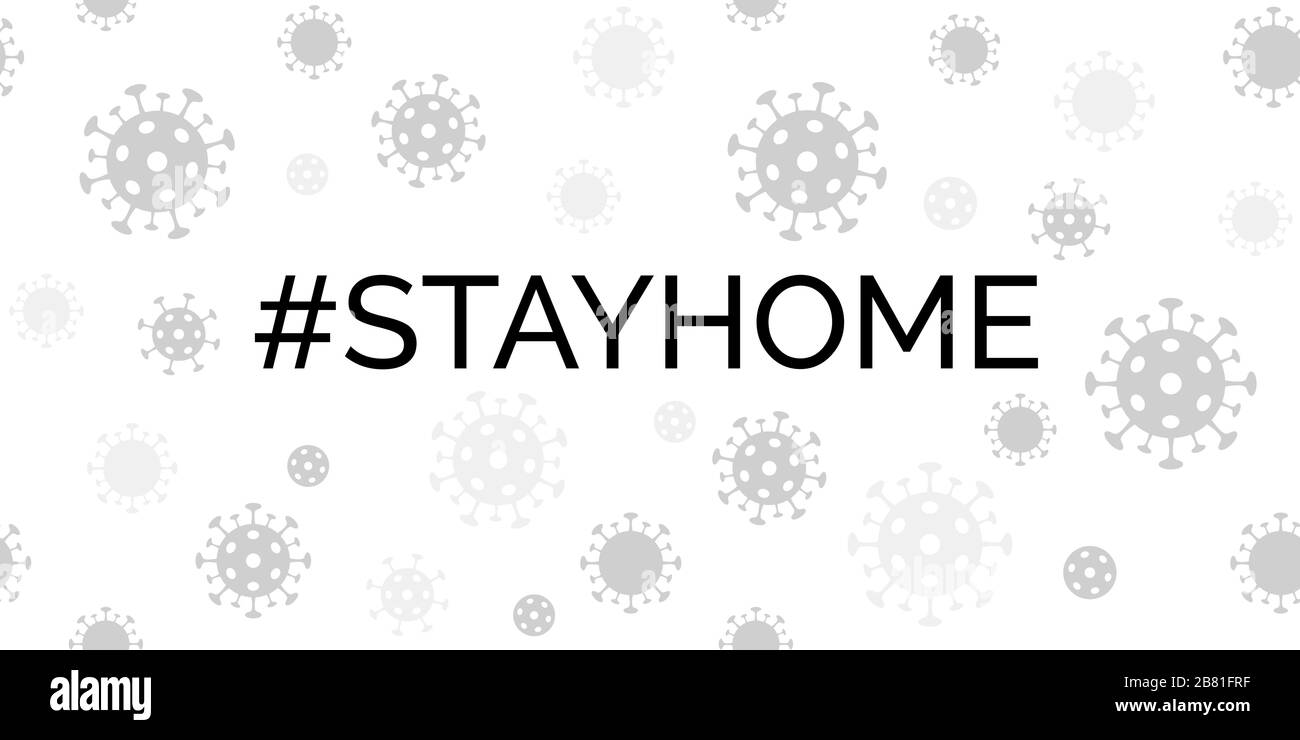 Bleiben Sie zu Hause. Coronavirus Quarantäne-Vektor-Banner mit Kovid-19-Virus-Hintergrund. Für soziale Medien Stock Vektor