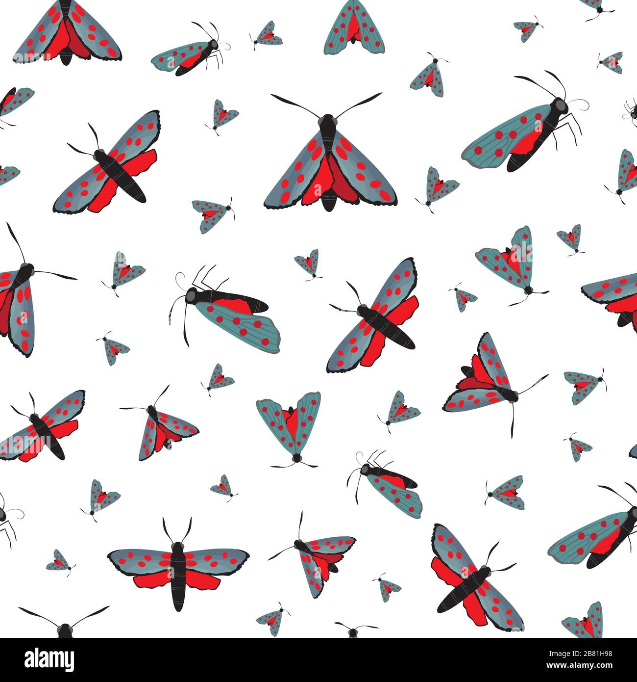 6-punkt-burnett Schmetterling nahtloser Vektor-Muster Hintergrund. Day Flying Moth Illustration.Scottish Coastal Insect Repeat Kulisse. Überall drucken für Stock Vektor