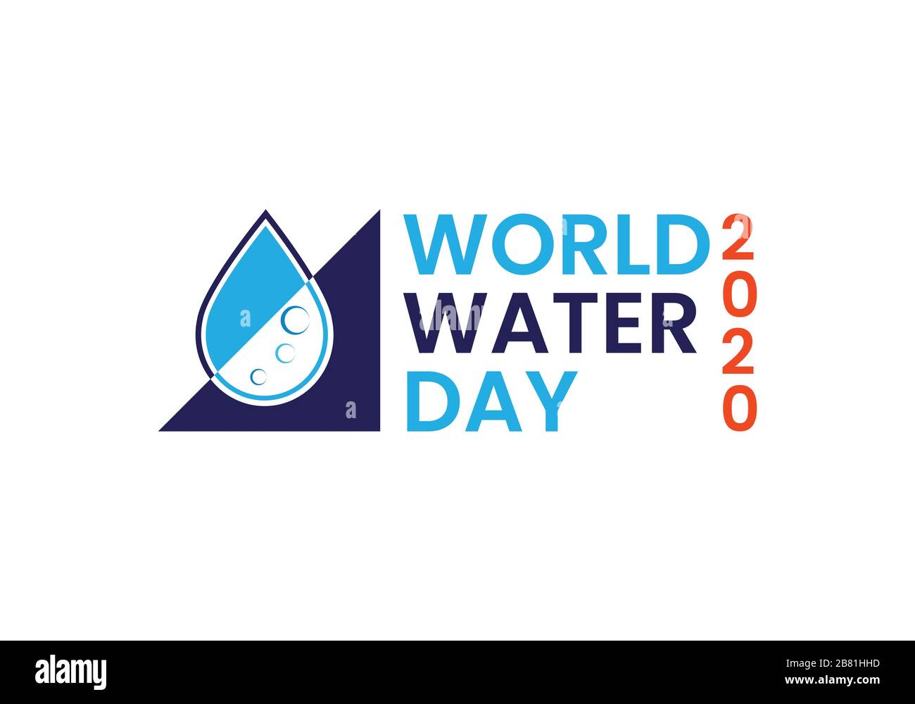 Logo "World Water Day 2020"-Symbol, "Water and Climate Change". Vektorflache Ausführung. Stock Vektor