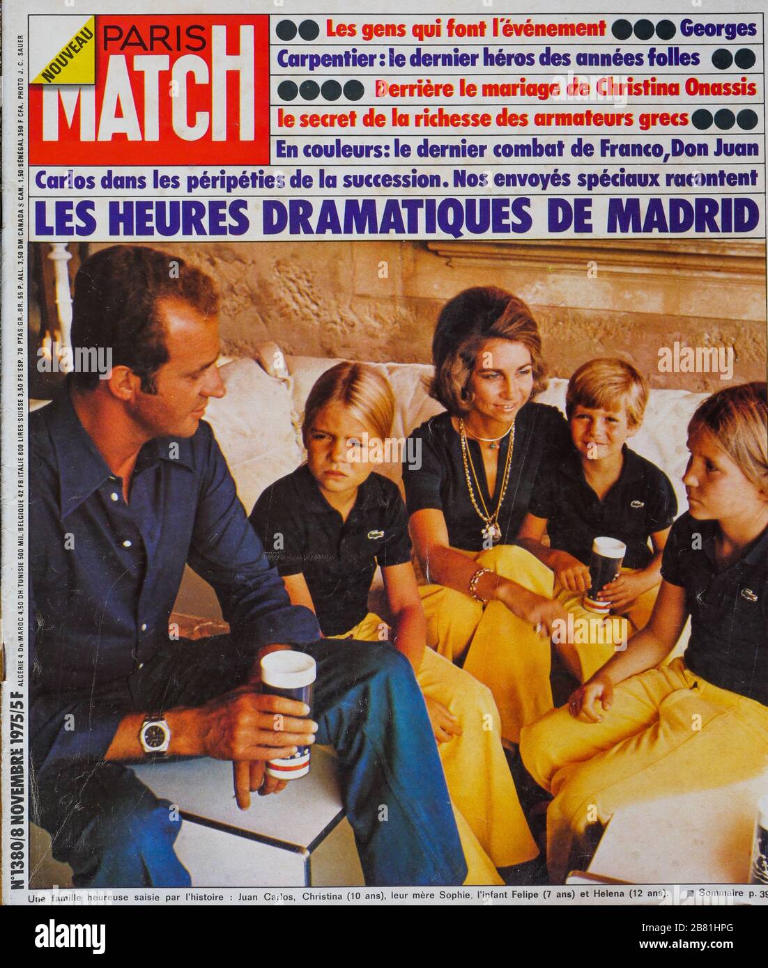 FrontPage des französischen Nachrichten- und Volksmagazins Paris-Match, Nr. 1380, 8. November 1975, 'Dramatische Stunden in Madrid, nach dem Franco-Diktat', 1975, Frankreich Stockfoto