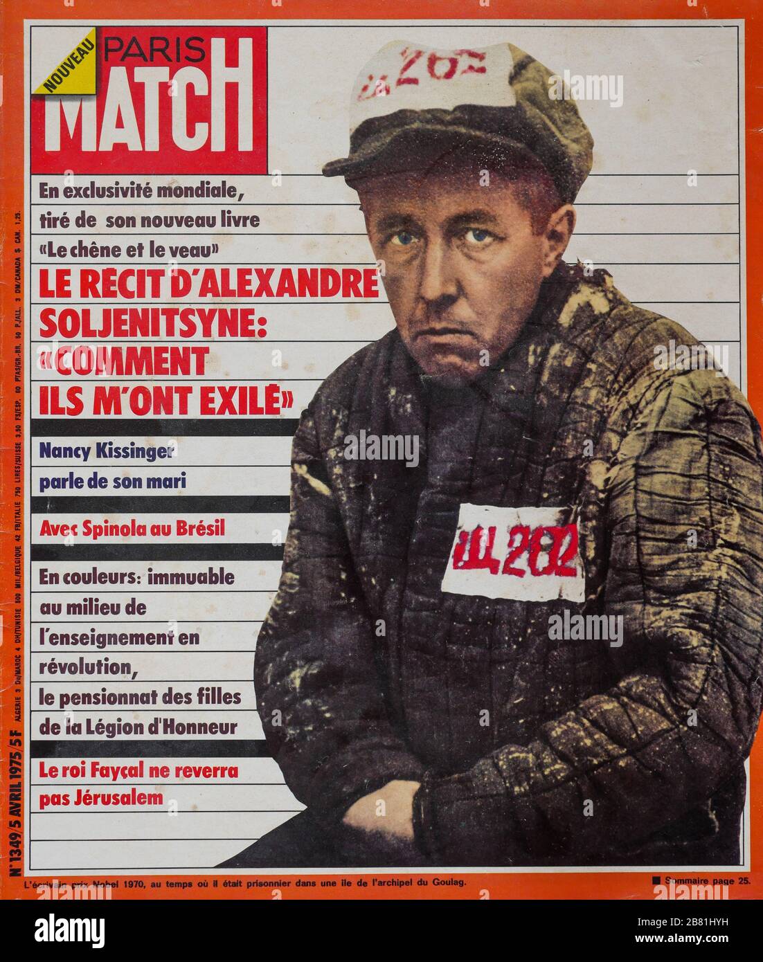 FrontPage des französischen Nachrichten- und Volksmagazins Paris-Match, Nr. 1349, 5. April 1975, der russische Schriftsteller Alexandre Soljenitzine, 1975, Frankreich Stockfoto