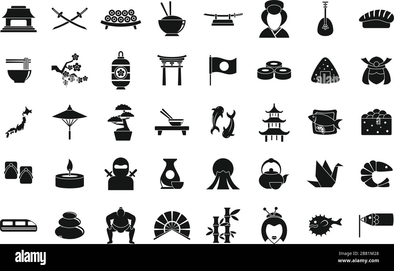 Japanische Symbole festgelegt. Einfache Gruppe von japanischen Vektorsymbolen für Webdesign auf weißem Hintergrund Stock Vektor