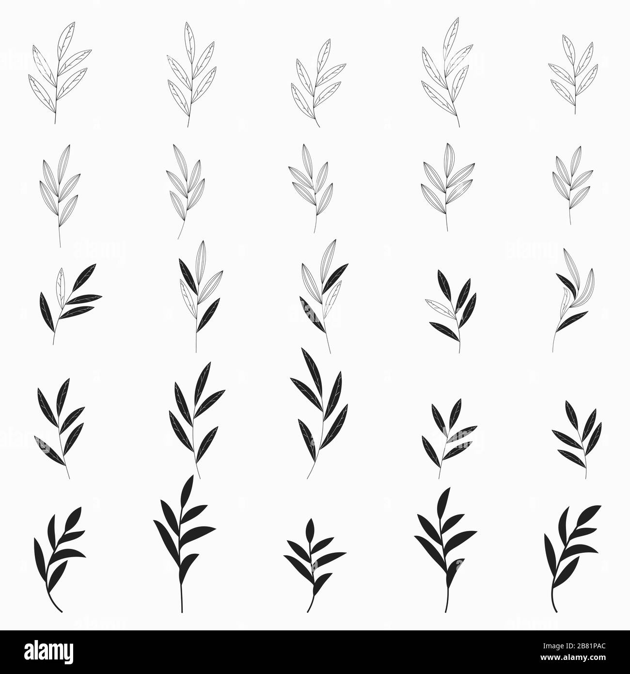 Abstrakte geometrische Naturelemente. Blätter, Grashalme und Zweige. Stock Vektor
