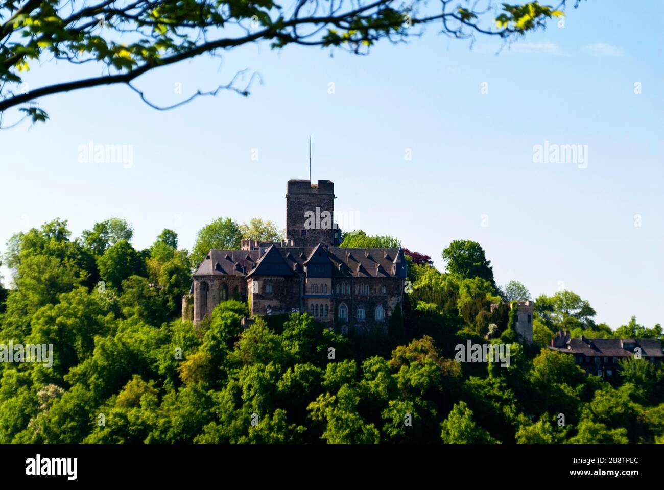 Schloss Lahneck am Rhein Stockfoto