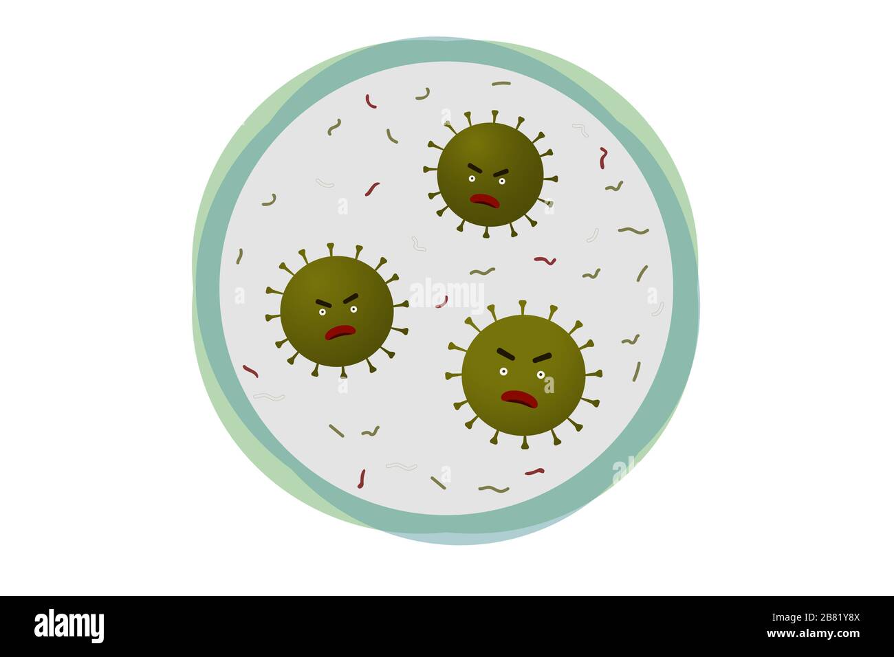 Viruscovid Cartoon im sicheren Kreisgebiet, Health Care Concept Vector. Stockfoto