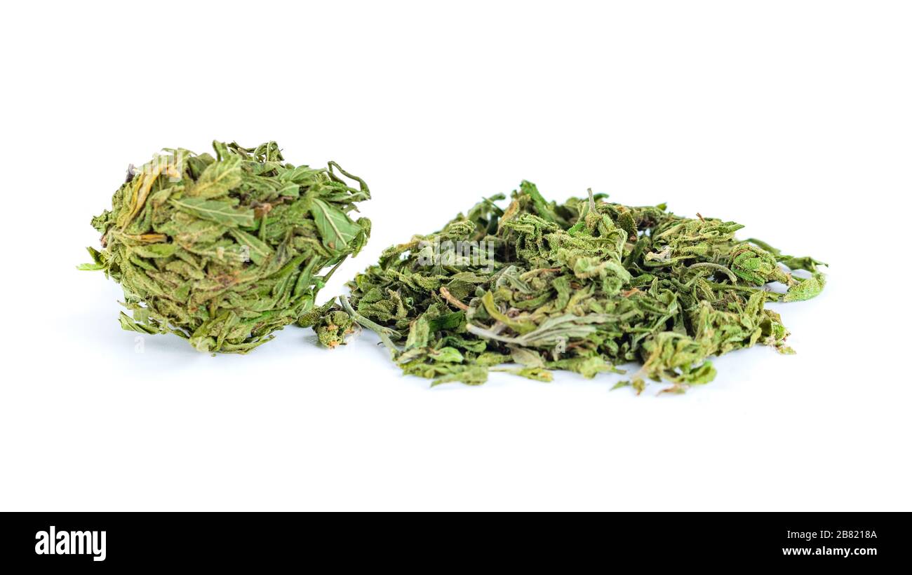 Ein Haufen trockenes medizinisches Cannabis, Marihuana für medizinische Zwecke Stockfoto