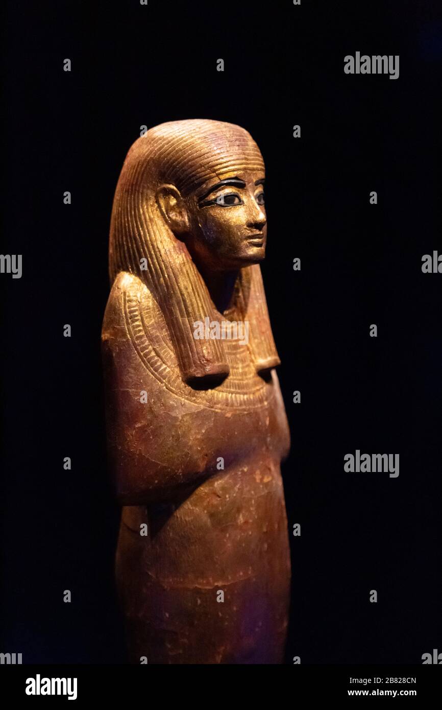Tutanchamuns Grabschatz, vergoldete Holzfigur des Schutzgottes Sened, aus dem Grab Tutanchamuns, Pharaos, dem alten Ägypten Stockfoto