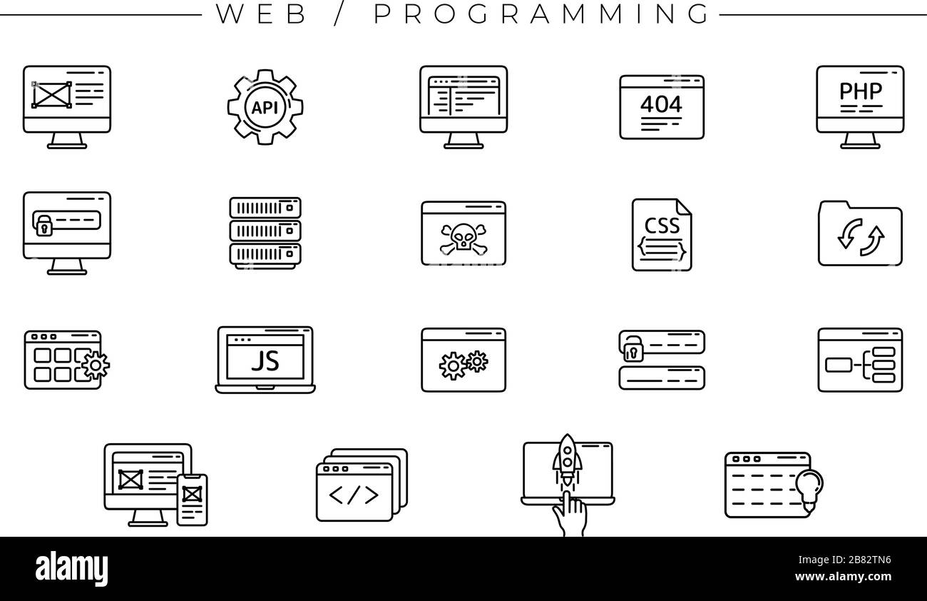 Das Set von Web- und Programmiersymbolen ist eines der modernen Liniensymbole, die sich mit dem Thema Freelance Professionals absetzen. Stock Vektor