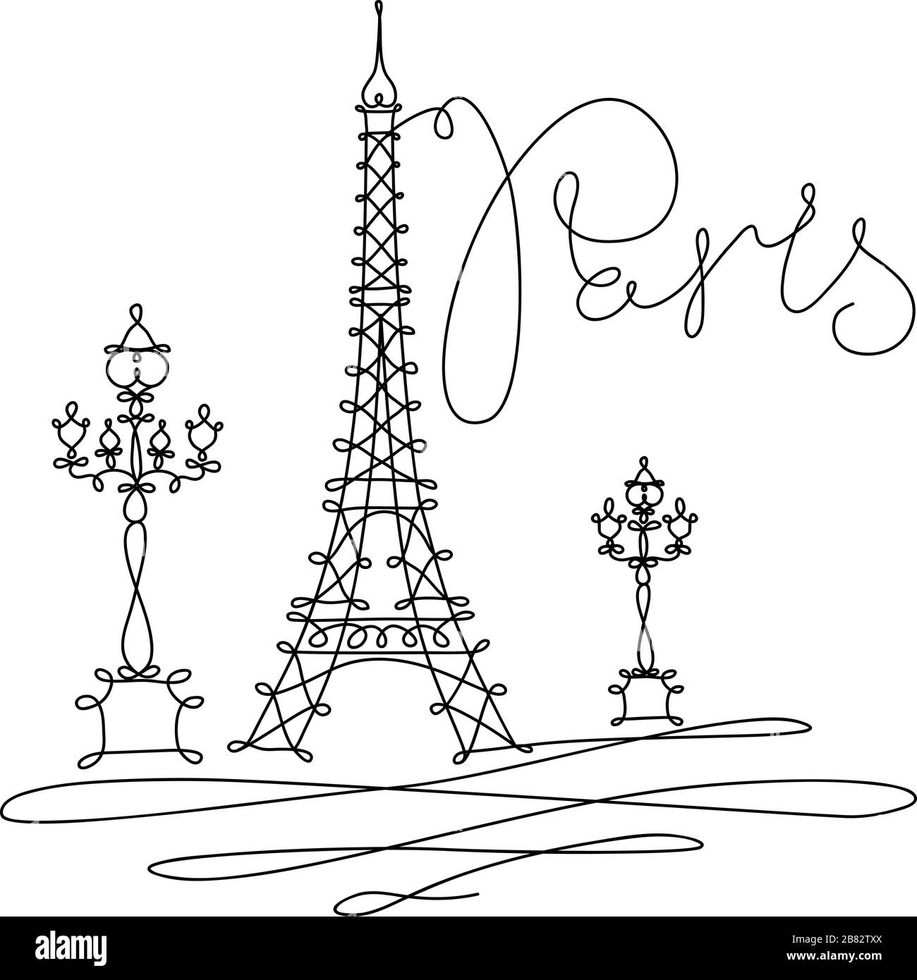 Skizze der Vektorhandzeichnung. Eine Linie minimalistischer Stil Illustration Paris Sehenswürdigkeiten. Eiffelturm, La Tour Eiffel in Paris Stock Vektor
