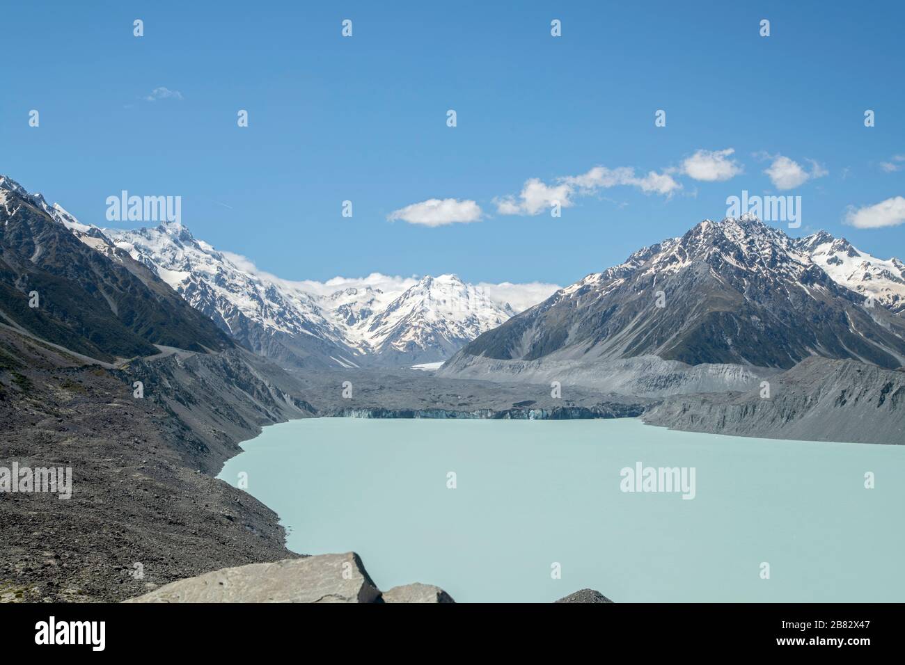 Blick auf die Landschaft in der Nähe von Mount Cook, Südalpen, Südinsel, Neuseeland Stockfoto