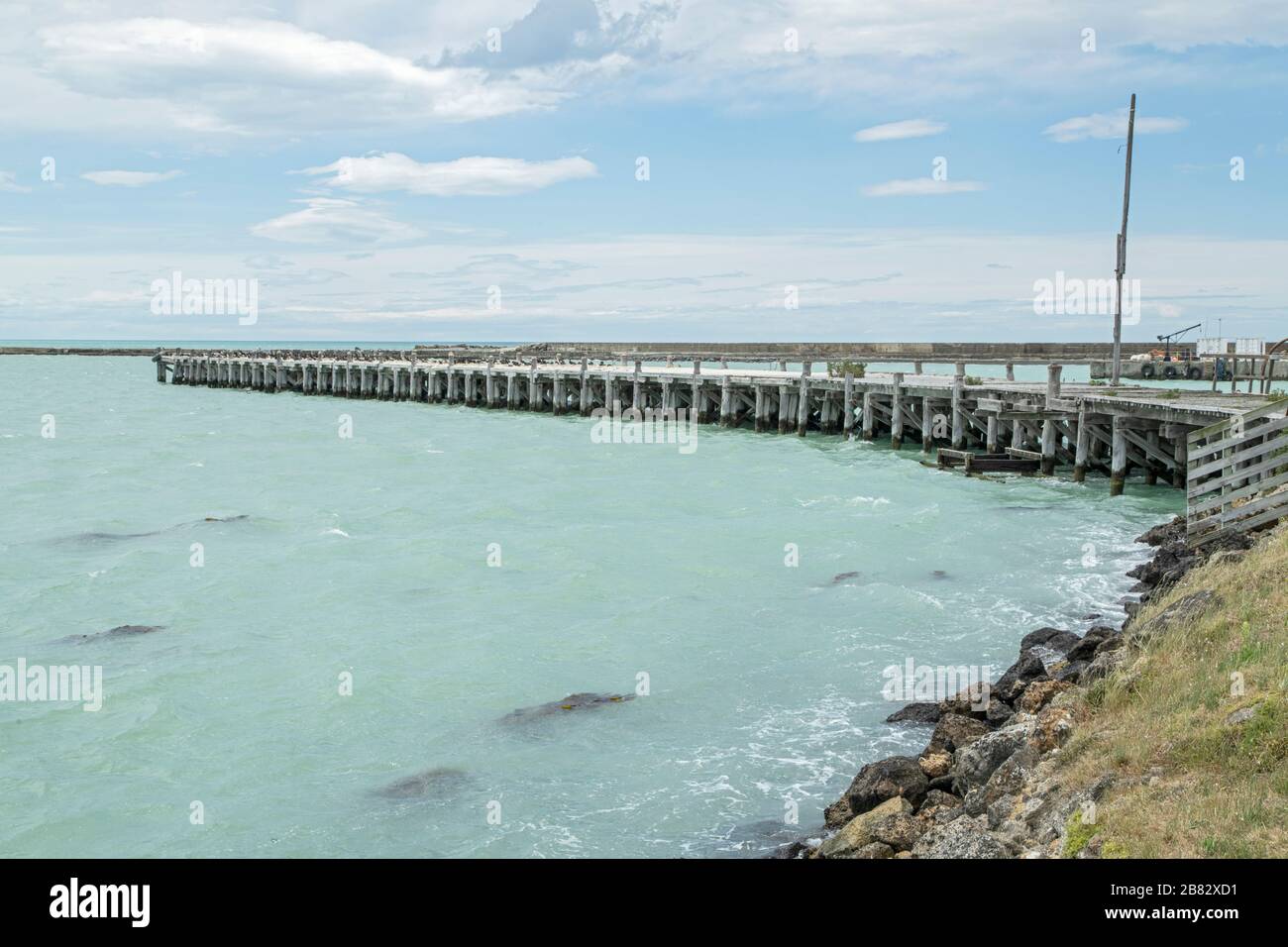 Historischer Landeplatz von Robert Falcon Scotts schlecht geführter Südpolexpedition, Oamaru, Südinsel, Neuseeland Stockfoto