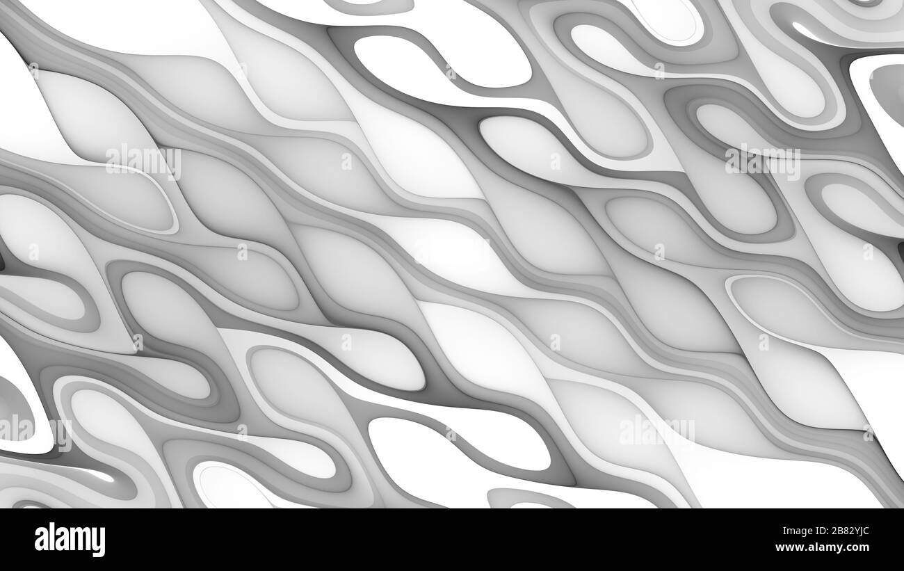 Der moderne wellenförmige Computer erzeugte abstrakten Hintergrund, Schwarzweiß, Rendering Stockfoto