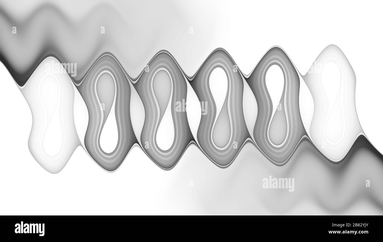 Modernes wellenförmiges Design, computergenerierter abstrakter Hintergrund, Schwarzweiß, Rendering Stockfoto