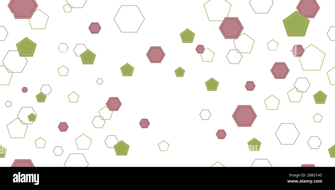 Nahtloses Muster aus Pentagonen und Hexagonen. Vektorgrafiken. Isolierte Elemente auf weißem Hintergrund. Stock Vektor