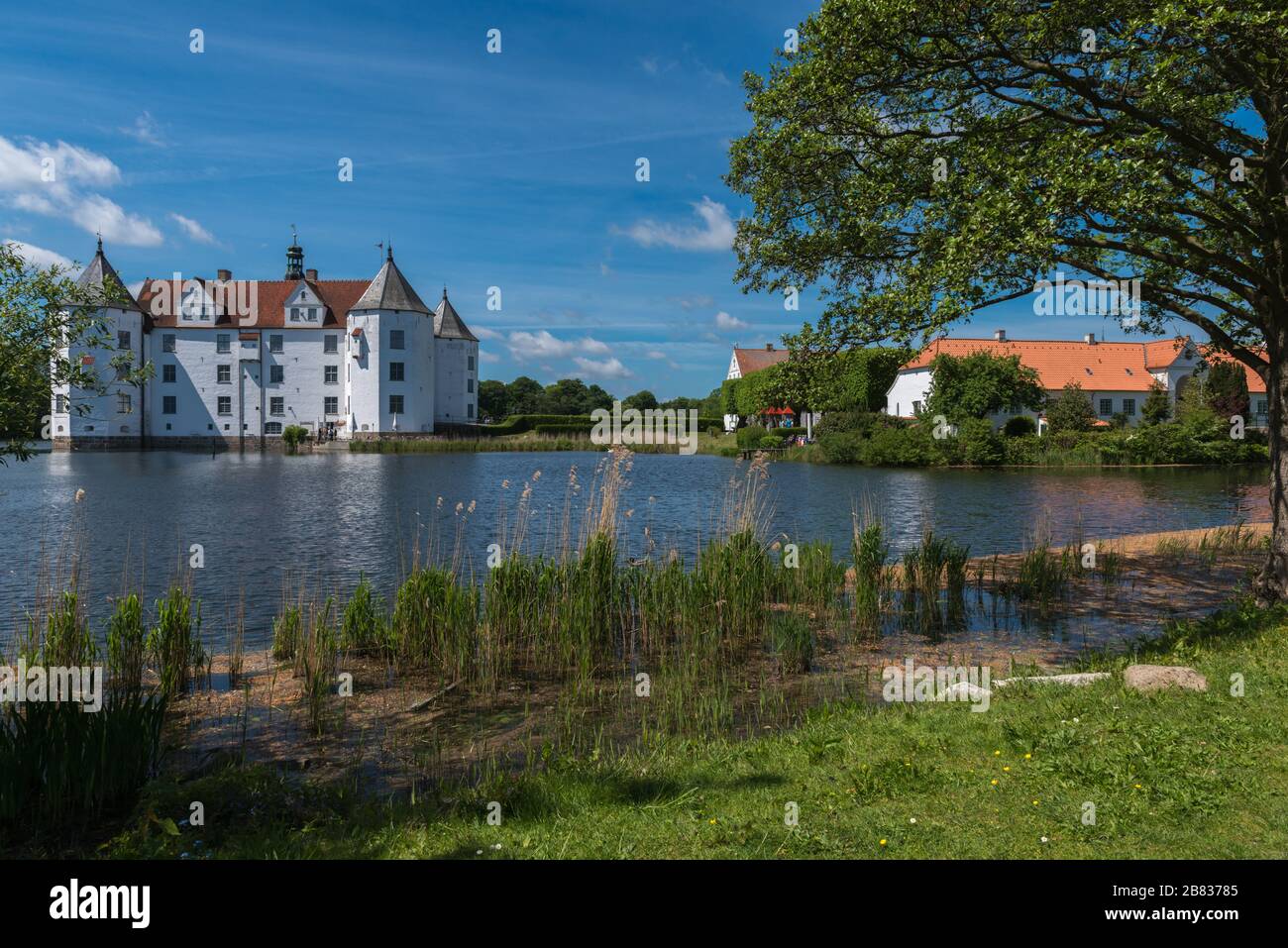 Schloss Glückburg, Glücksburg, Renaissancebau aus dem 16. Jahrhundert, Sitz des ehemaligen Dukedom Glücksburg-Sonderburg, Schleswig-Holstein, Deutschland, Stockfoto