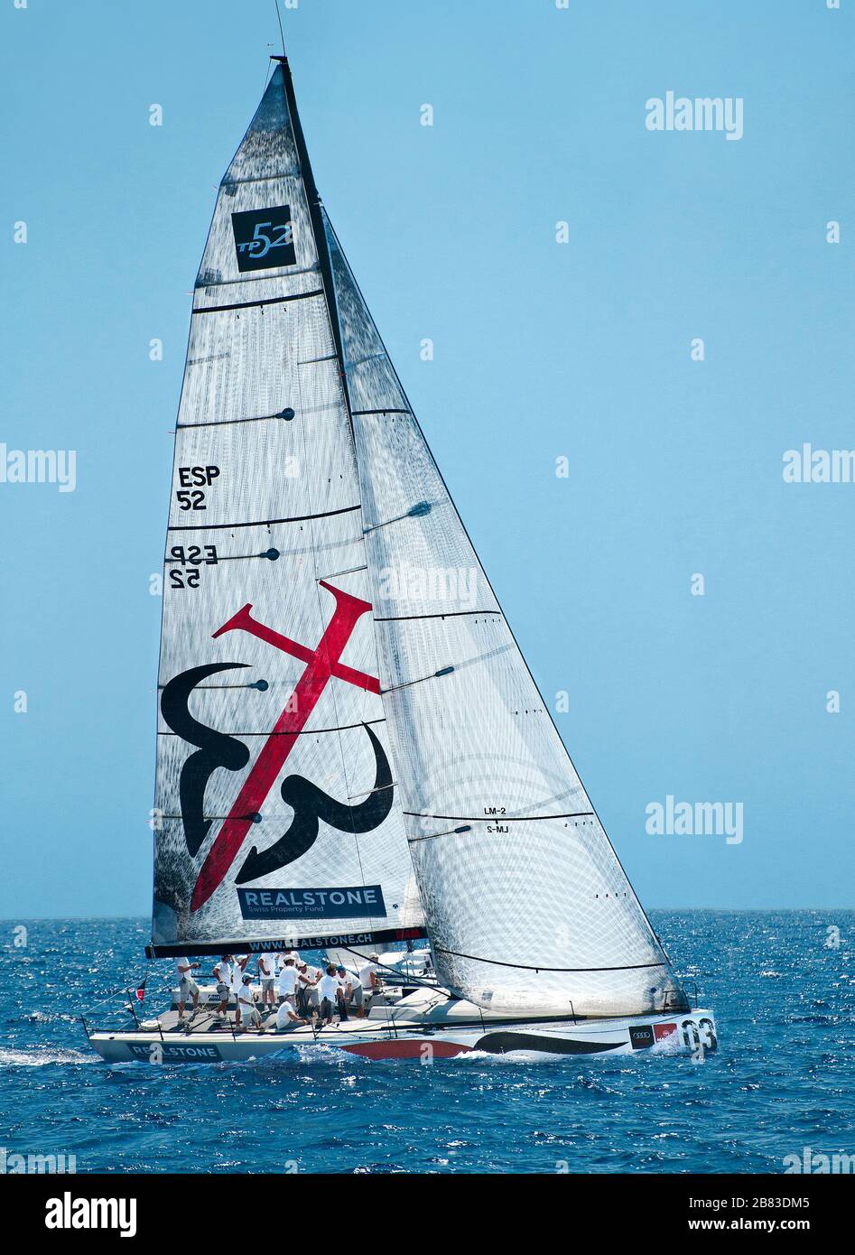 Von Realstone gesponserte Yacht, Copa del Rey, Palma de Mallorca, Balearen, Spanien Stockfoto
