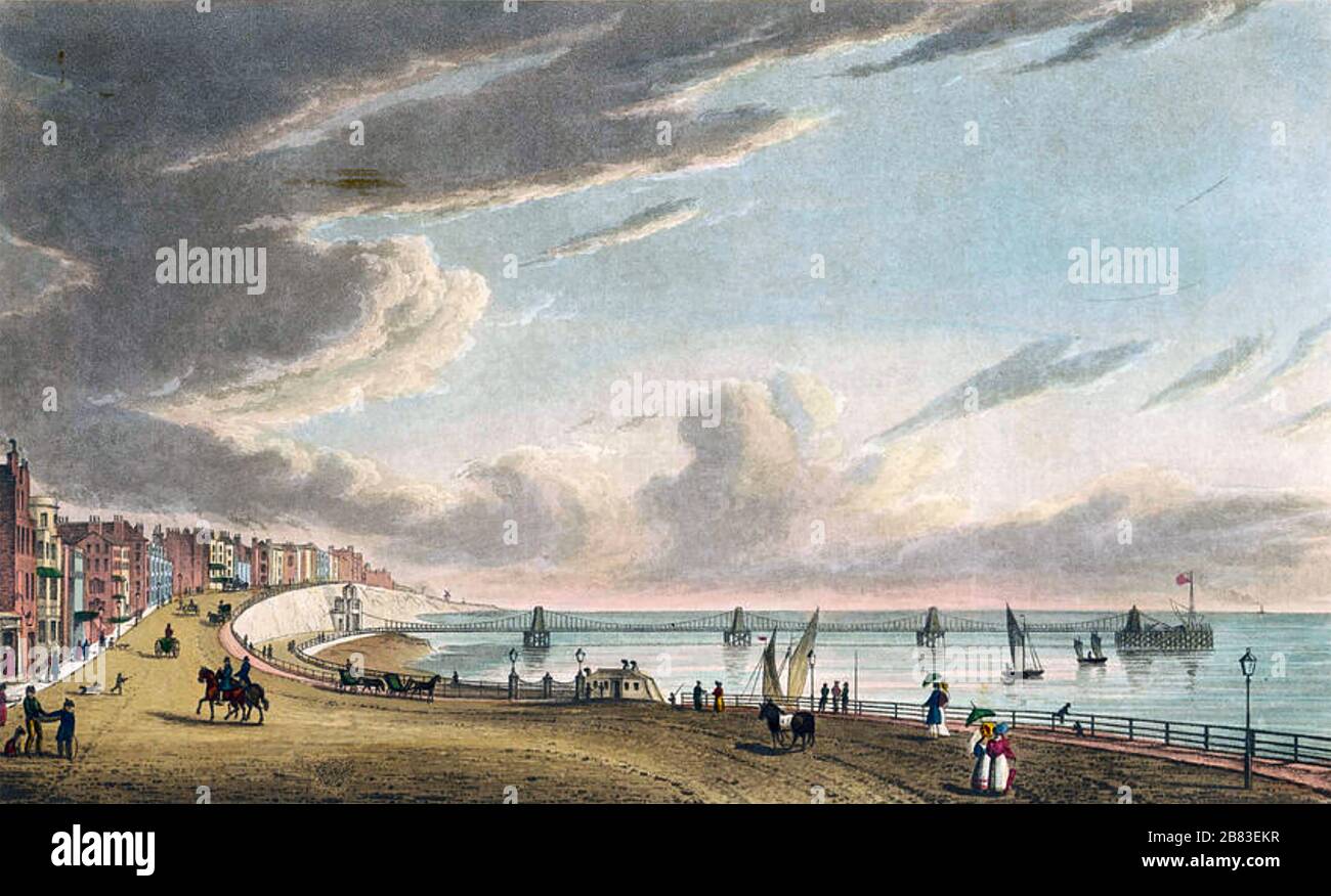 ROYAL HÄNGEKETTE PIER i n Brighton, England, Baujahr 1823. 1896 durch einen Sturm zerstört. Stockfoto