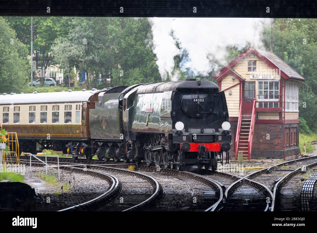 Dampfmaschine der West Country Class der Southern Railway, 34092 "City of  Wells", in Bury an der East Lancashire Railway, Manchester, England  Stockfotografie - Alamy