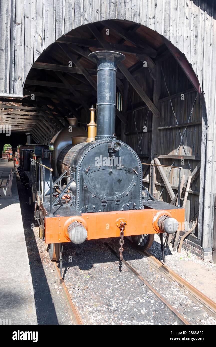 Viktorianische Dampfmaschine in Güterschuppen im Didcot Railway Center, Didcot, Oxfordshire, England Stockfoto