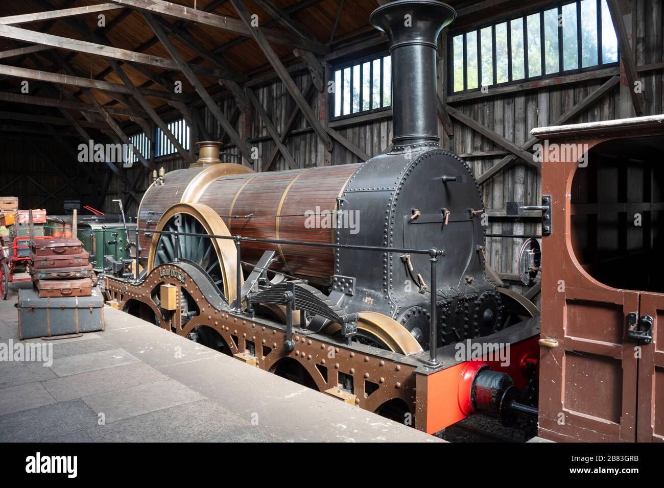 Viktorianische Dampfmaschine in Güterschuppen im Didcot Railway Center, Didcot, Oxfordshire, England Stockfoto