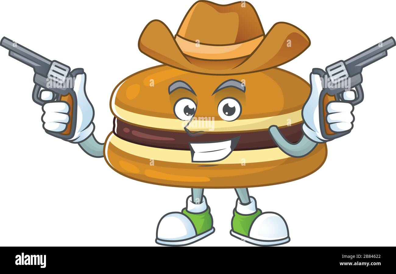 Cooles Cowboy-Cartoon-Design von Dorayaki-Gewehren Stock Vektor