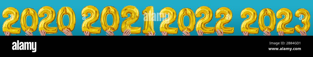 Goldfolie Nummer 2020 2021, 2022 und 2023 Festballon Stockfoto