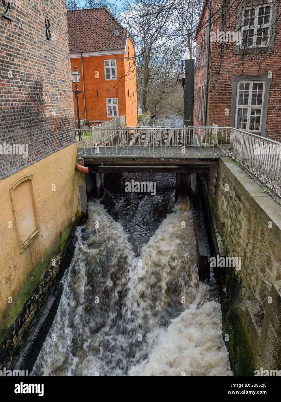 Offene Wassersperren in der mittelalterlichen Stadt Ribe, Esbjerg Dernmark Stockfoto