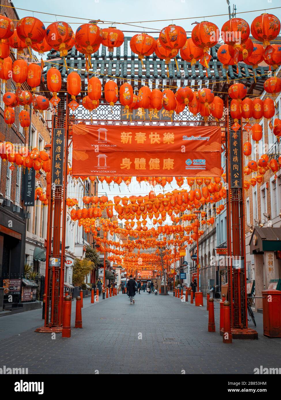 Chinatown im Londoner West End ist wegen des Ausbruchs von Coronavirus leer Stockfoto