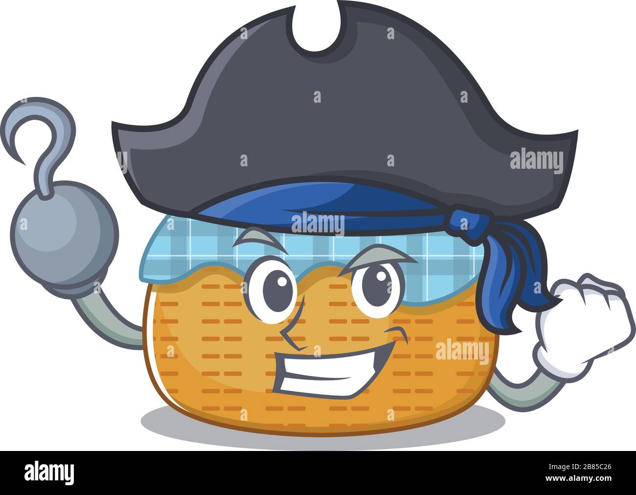 Cooler Brotkorb in einer Hand Pirate Cartoon Design Stil mit Hut Stock Vektor
