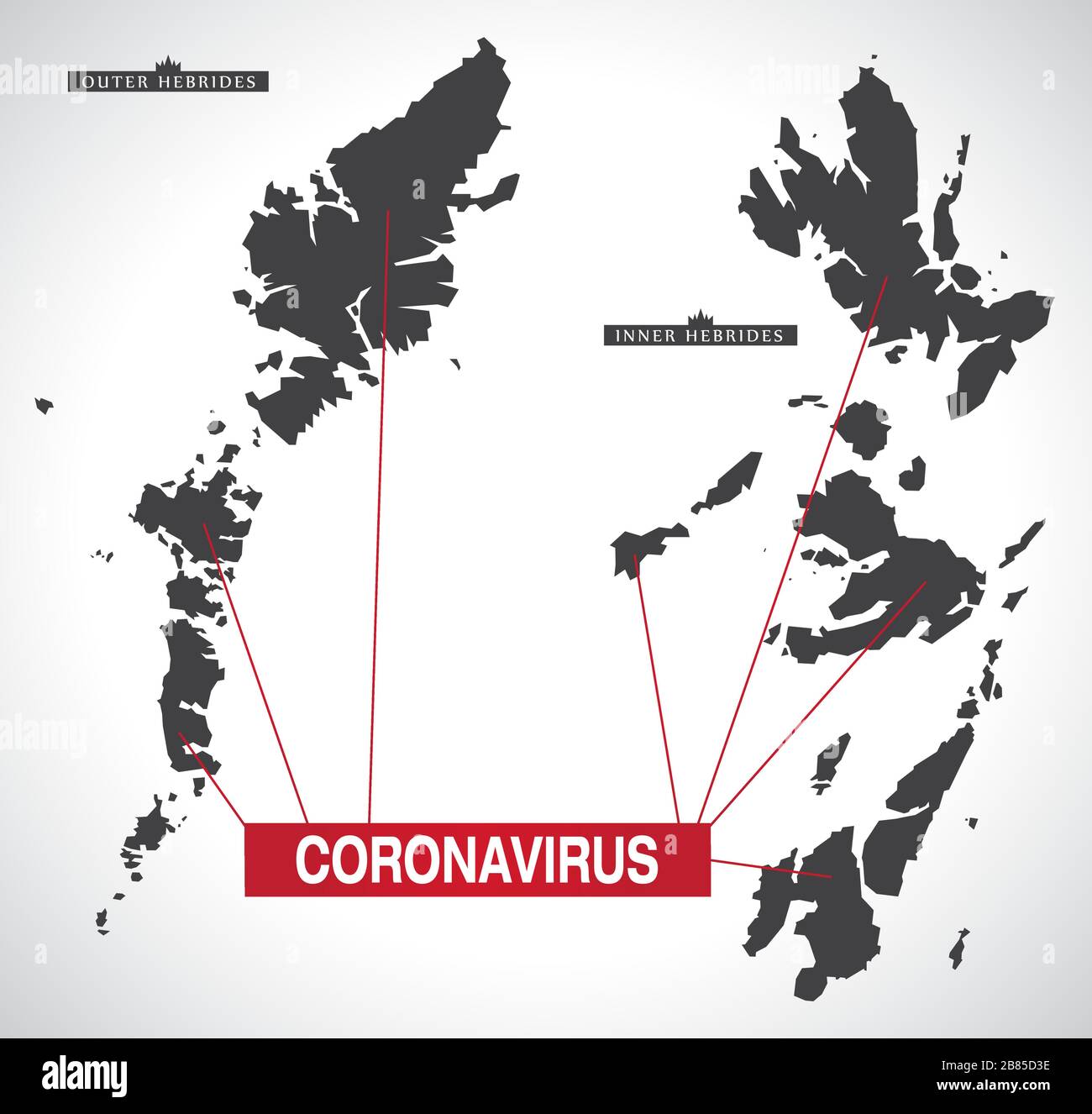 Landkarte der Region WESTERN Isles SCOTLAND UK mit Coronavirus Warnillustration Stock Vektor