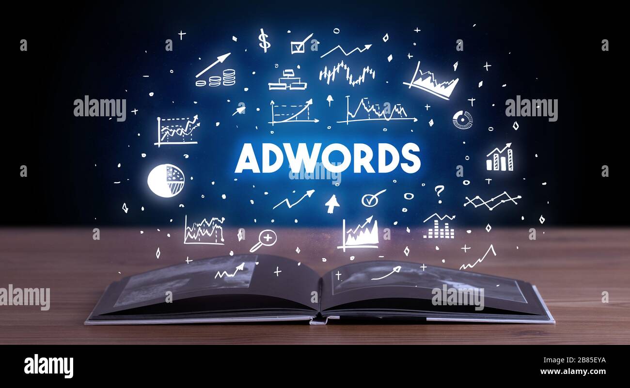ADWORDS Inschrift aus einem offenen Buch, Business Konzept Stockfoto