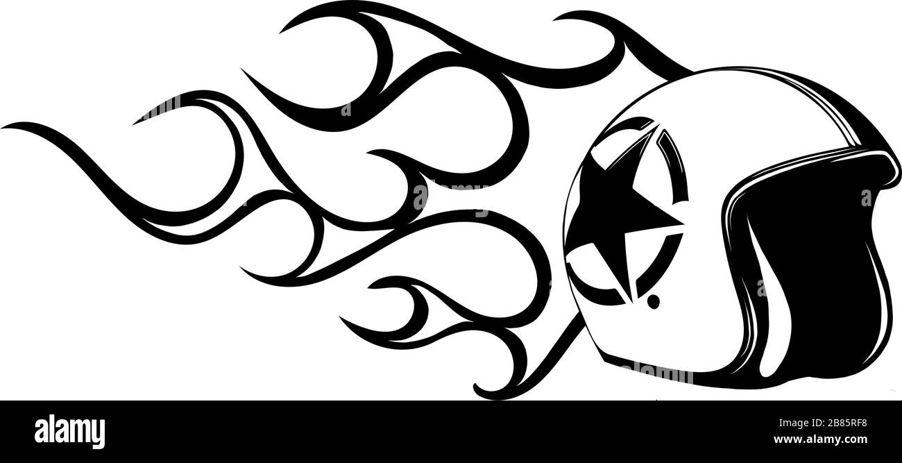 Motorradhelm mit Flammenlogo Vektorgrafiken Stock Vektor