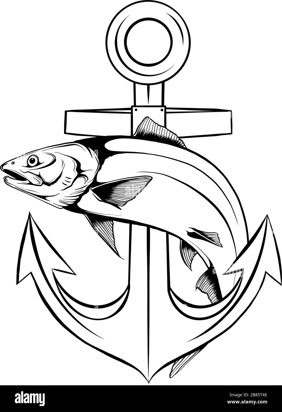 Ein Draw Anchor und Fischvektor illustrarion Stock Vektor
