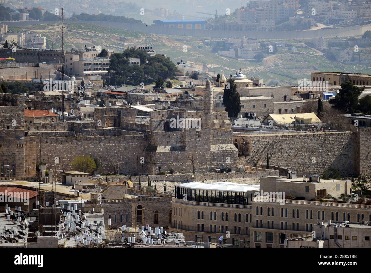 Die Zitadelle in der Nähe des Tores Jaffa in der Altstadt von Jerusaelm. Stockfoto