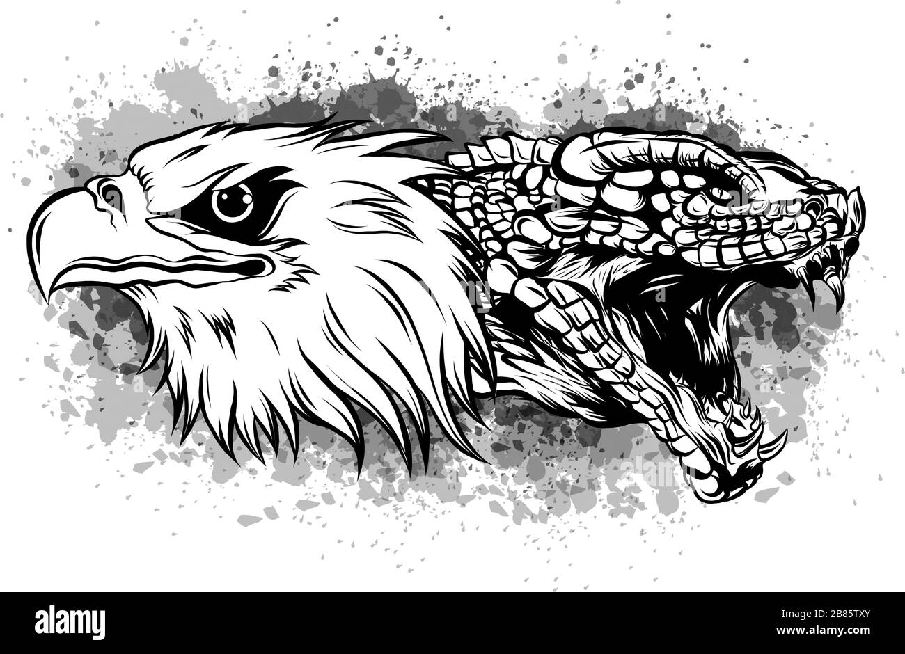 Adler kämpft gegen eine Schlange . Tattoo-Stil-Vektor Stock Vektor