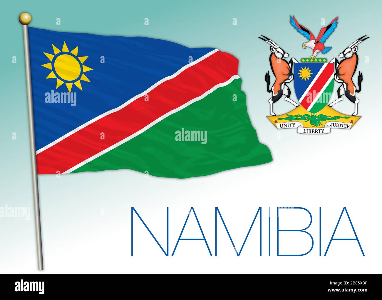 Offizielle Nationalflaggen und -Wappen von Namibia, afrikanisches Land, Vektorillustration Stock Vektor