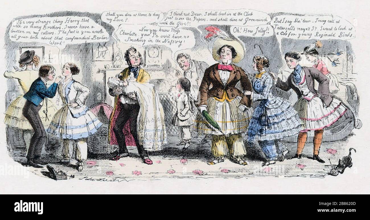 BLOOMERS Cartoon widerhallt dem 'Bloomer-Craze': Von 1851 Stockfoto