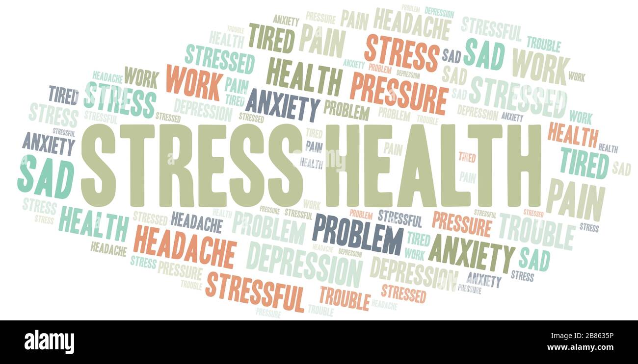 Stress Health Wort Cloud. Wordcloud nur mit Text. Stock Vektor