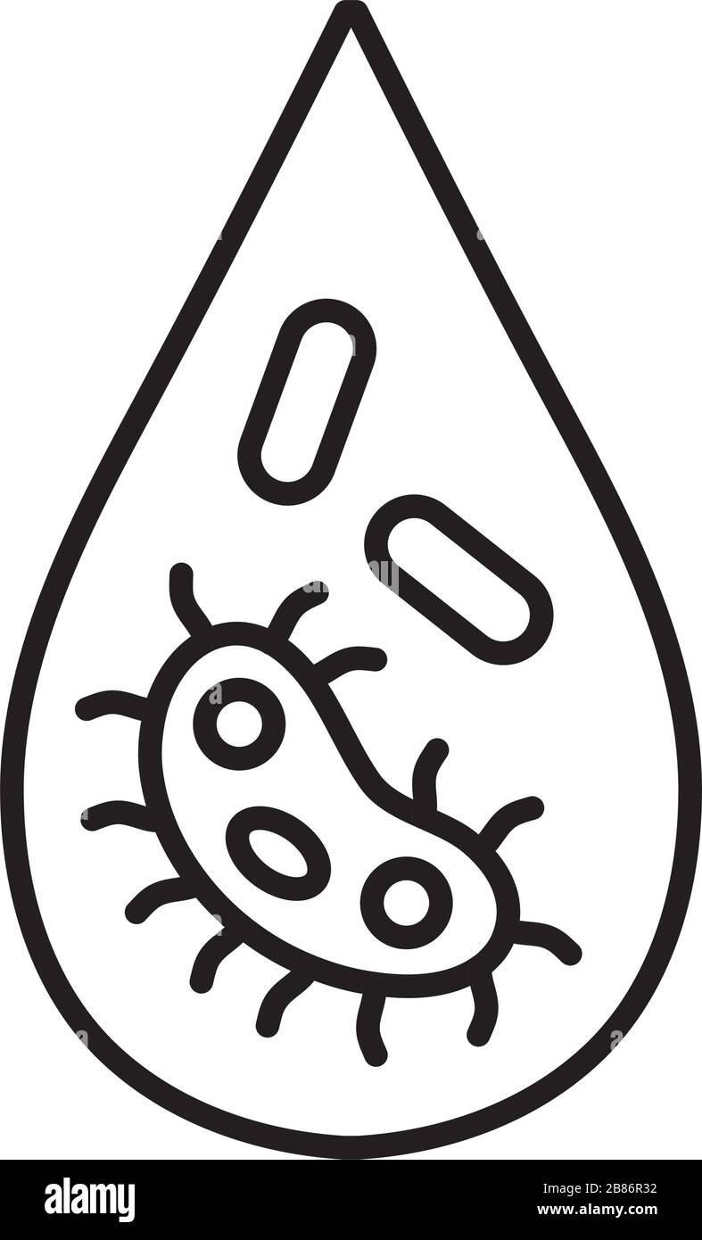 Tropfen mit einem Kovidalpartikel 19, Symbol für Linienart Stock Vektor