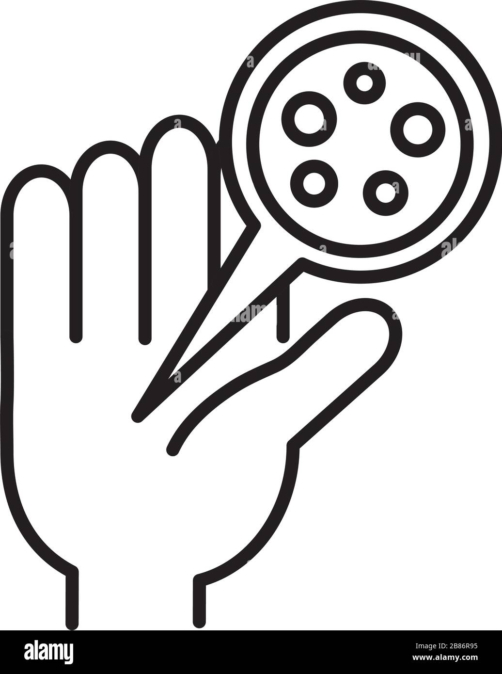 Hand mit Partikeln, Kovid 19, Symbol für Linienart Stock Vektor