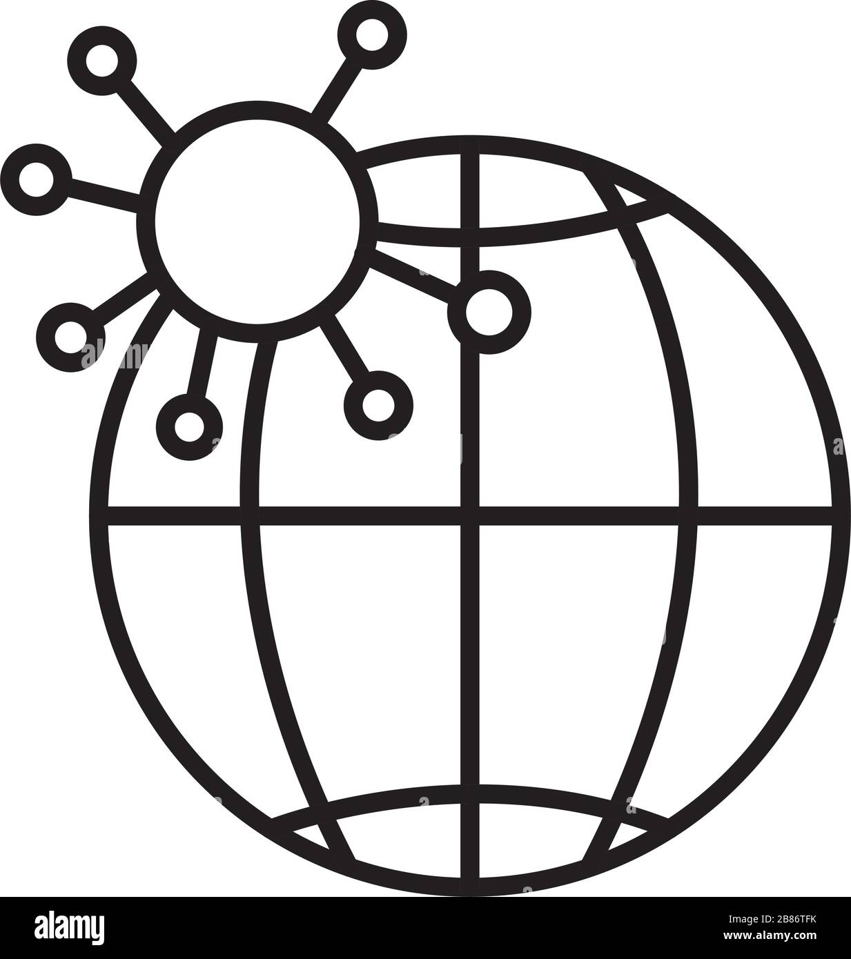 Erdkugel mit einem Kovidalpartikel 19, Symbol für Linienart Stock Vektor