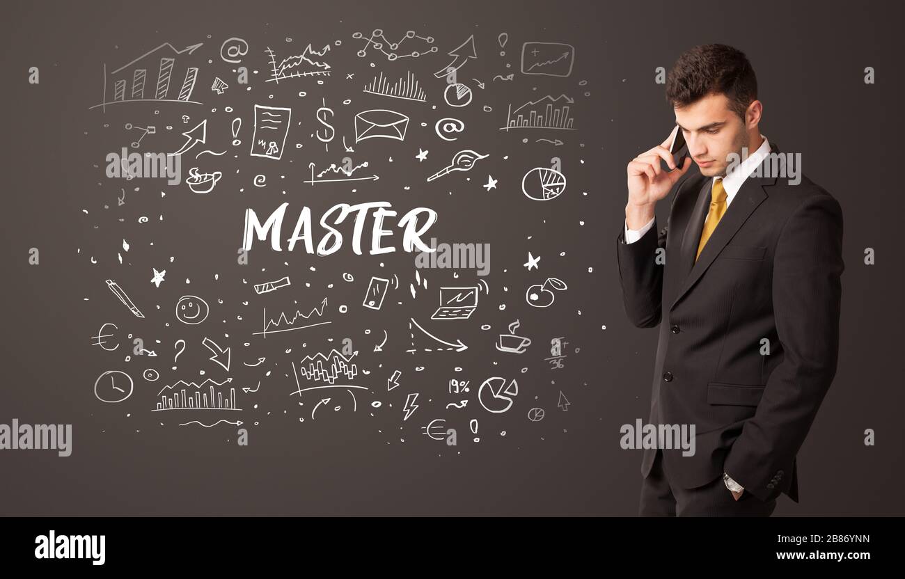 Unternehmer denken mit MASTERINSCHRIFT, Business Education Konzept Stockfoto