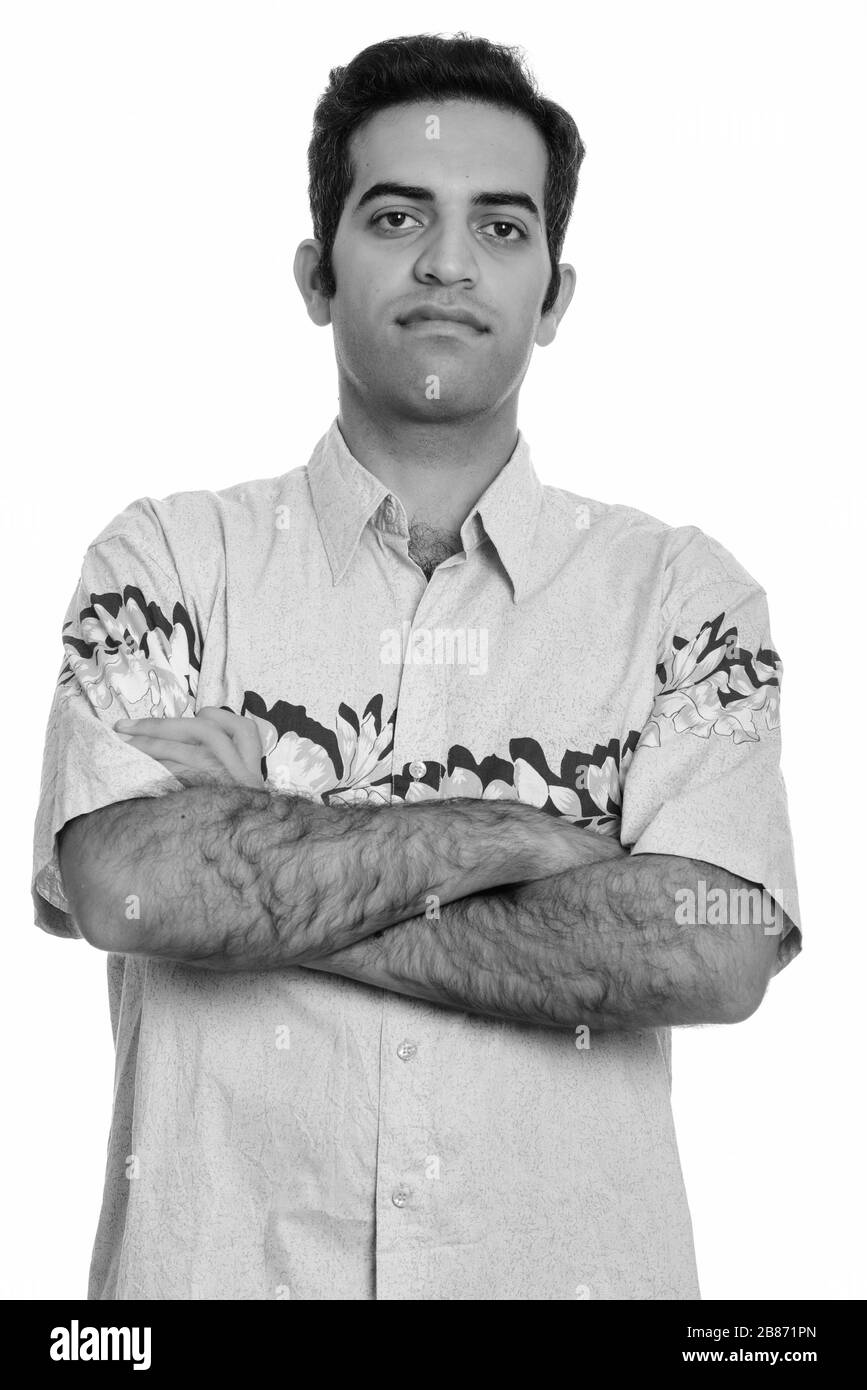 Portrait des jungen persischen Touristen, der bereit für den Urlaub ist Stockfoto Portrait des jungen persischen Touristen, der bereit für den Urlaub ist Stockfoto