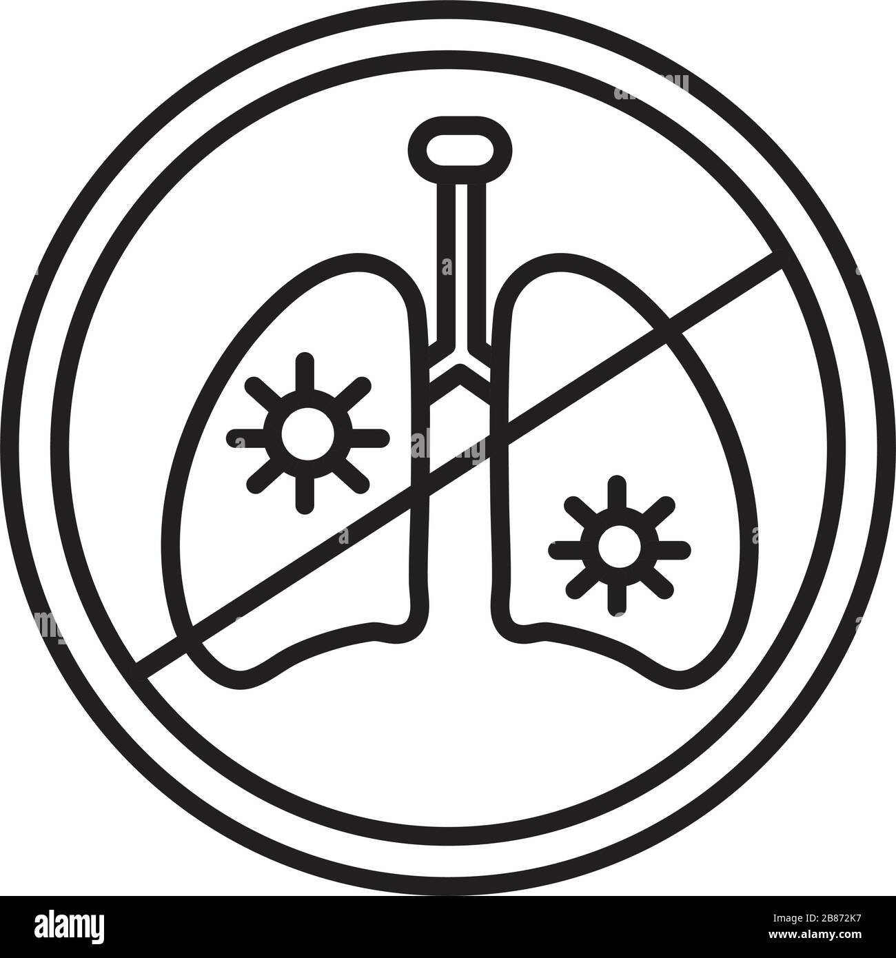 Lunge mit Kovid 19 im verbotenen Signal, Symbol für Linienart Stock Vektor