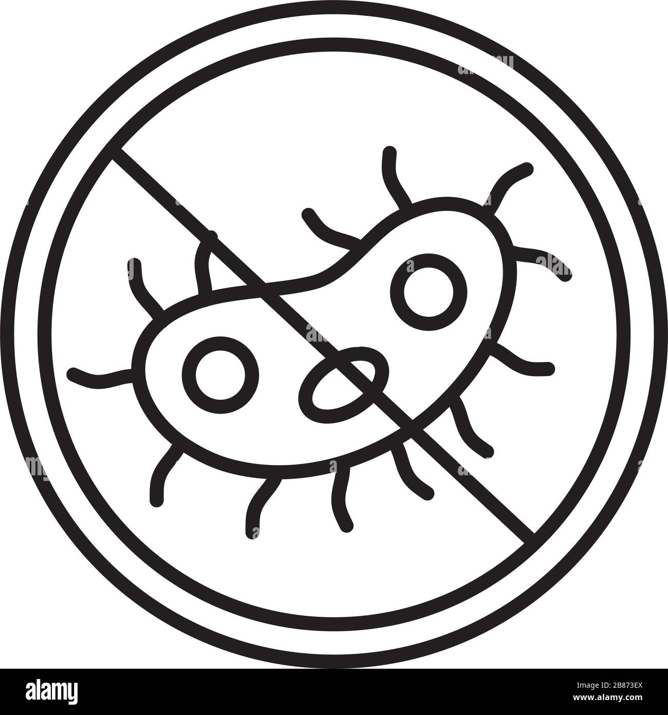 Partikel aus Kovid 19 in Verbotenen Signalen, Symbol für Linienart Stock Vektor