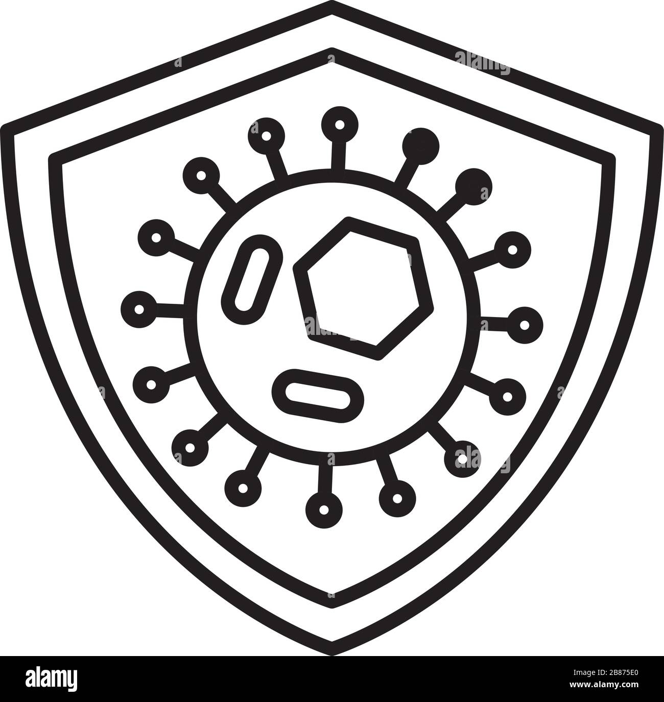 Partikel aus Kovid 19 in der Abschirmung, Symbol für Linienart Stock Vektor