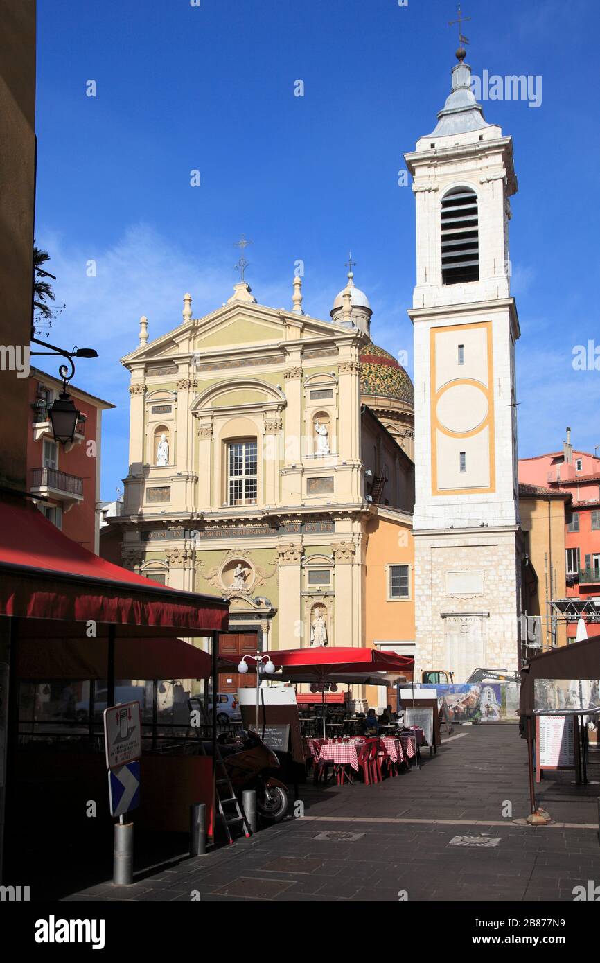 Schöne Kathedrale, Place Rossetti, Altstadt, Nizza, Alpes Maritimes, Cote d'Azur, Provence, Französische Riviera, Frankreich, Europa Stockfoto