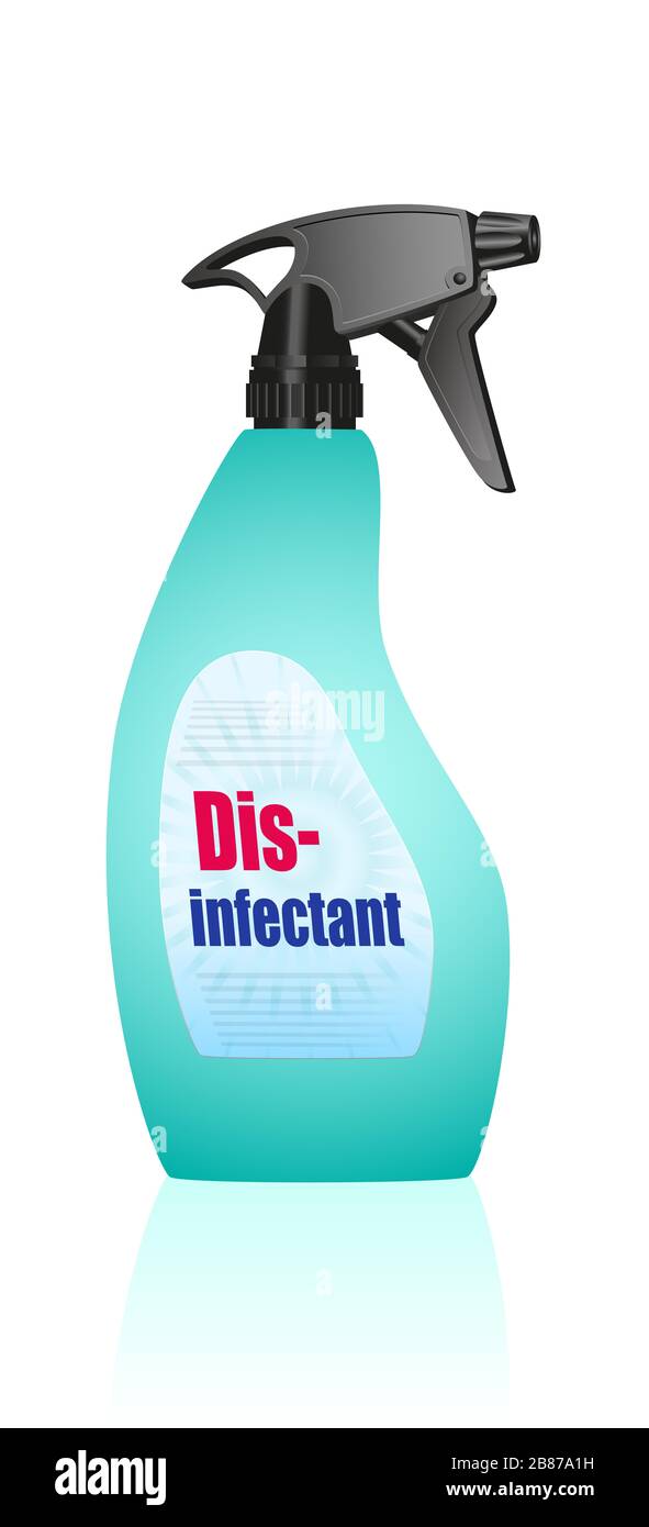 Desinfektionsmittel-Sprühflasche. Desinfektionsmittel für hygienische, antiseptische, antibakterielle, antimikrobielle Reinigung und Schutz. Stockfoto