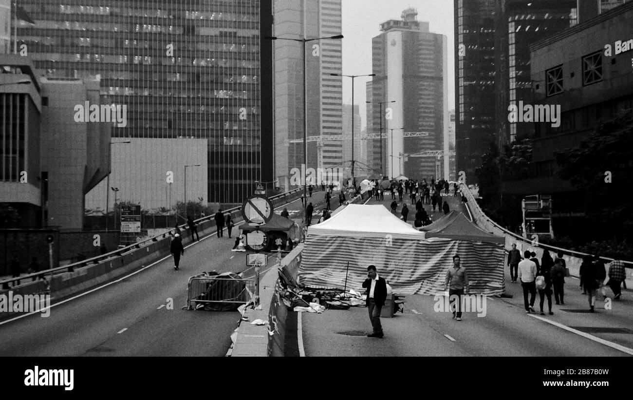 Verkehrschaos in Hongkong während der Proteste der Dachbewegung Stockfoto